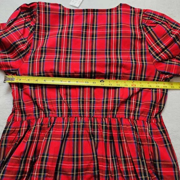 New J Crew Factory Stewart tartan plaid puff-sleeve midi Christmas dress - Picture 8 of 12